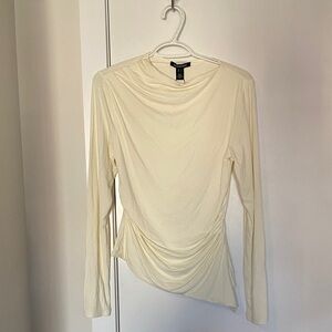 Express Cream Long Sleeve Draped Side Tee